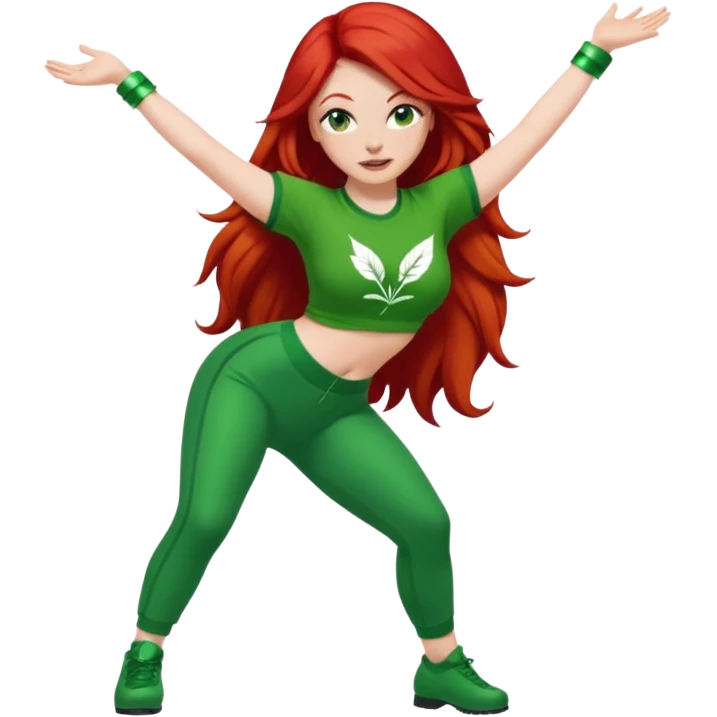 Thick white woman twerking with long red hair and green 420 outfit emoji