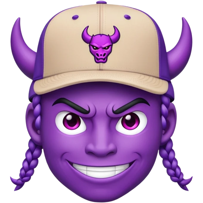 Purple devil emoji with a Nike strapback hat on and two braids emoji