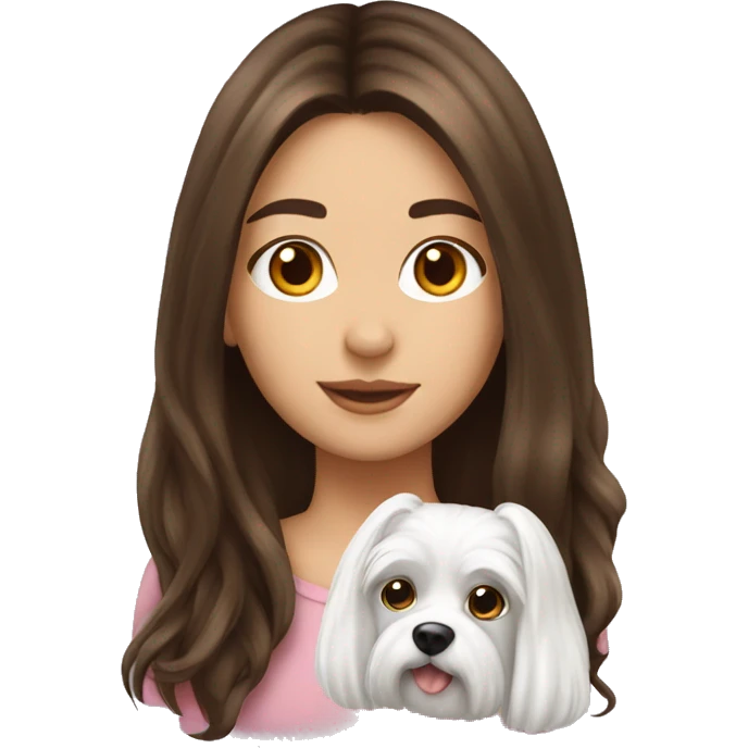 Brunette girl long hair with Maltese dog emoji