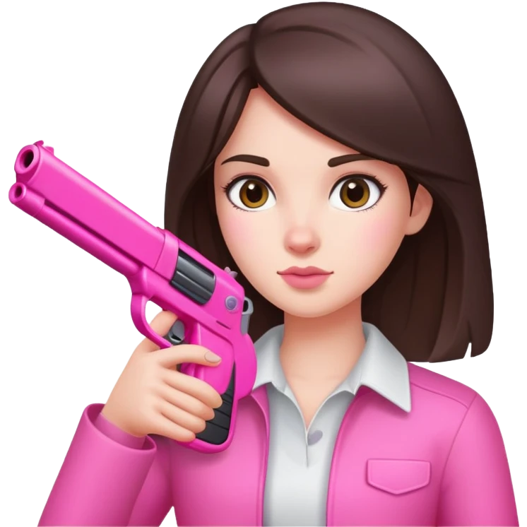 Realistic brunette girl holding pink gun emoji