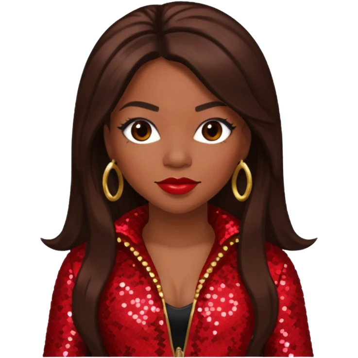 Tamika Scott from Xscape with long dark brown hair, red sequin outfit emoji