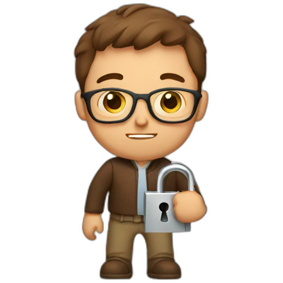 brown-short-haired man with glasses, struggling to fit a key into a lock door emoji