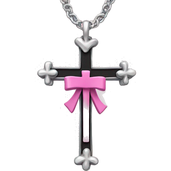 Pink cross with a silver chain wrapped around it with black bows emoji