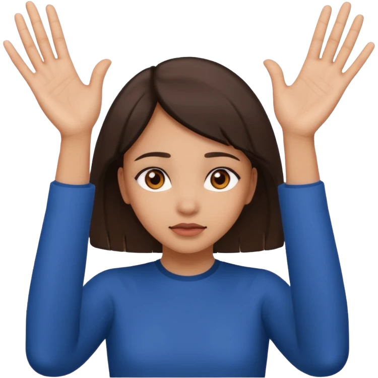 Nervous emoji + hands up emoji. Remove flow effects at the very top the of the hands palm forward so the head can be between the hands. Lightskin girl emoji emoji