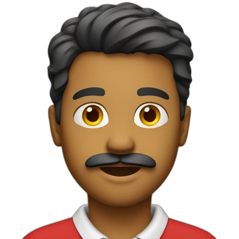 young man with a mustache and a red polo shirt with a yellow collar emoji