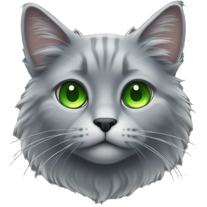 grey fluffy cat with green eyes emoji