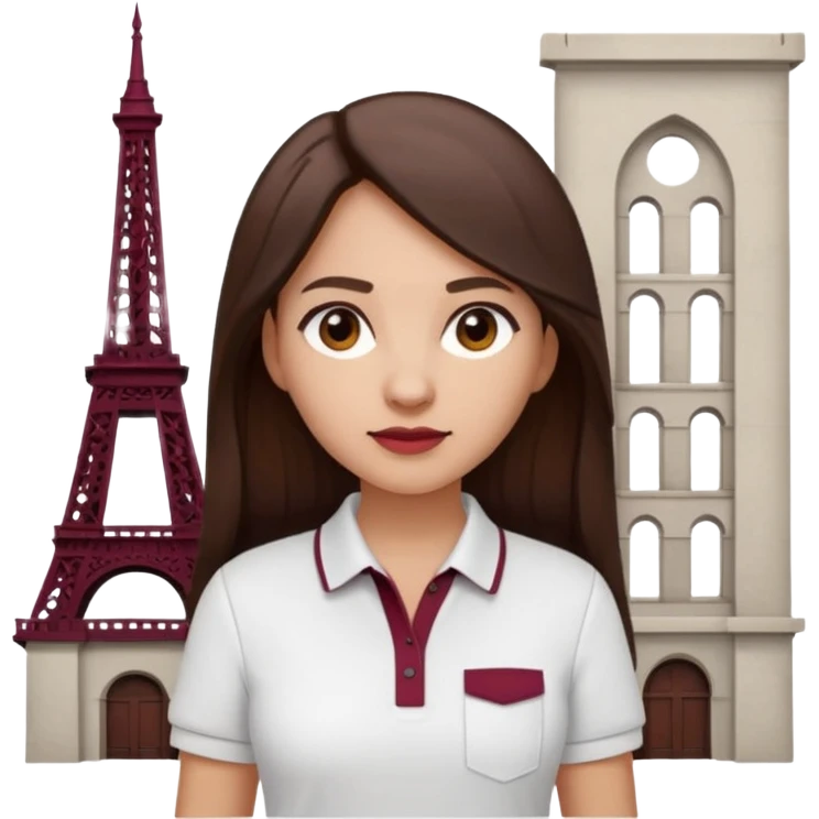 architect woman light skinned dark brown hair in WHITE POLO, long hair but then wearing proper architeture attire maroon touch of colors emoji