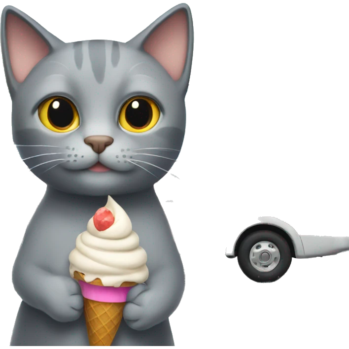 Gray cat with ice cream truck emoji