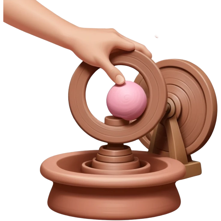 one hand throwing a pink ball of clay onto a spinning pottery wheel emoji