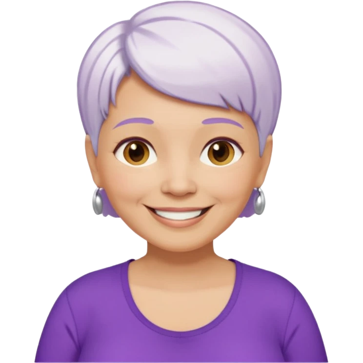 older pregnant woman with short white hair, purple shirt, medium color skin emoji