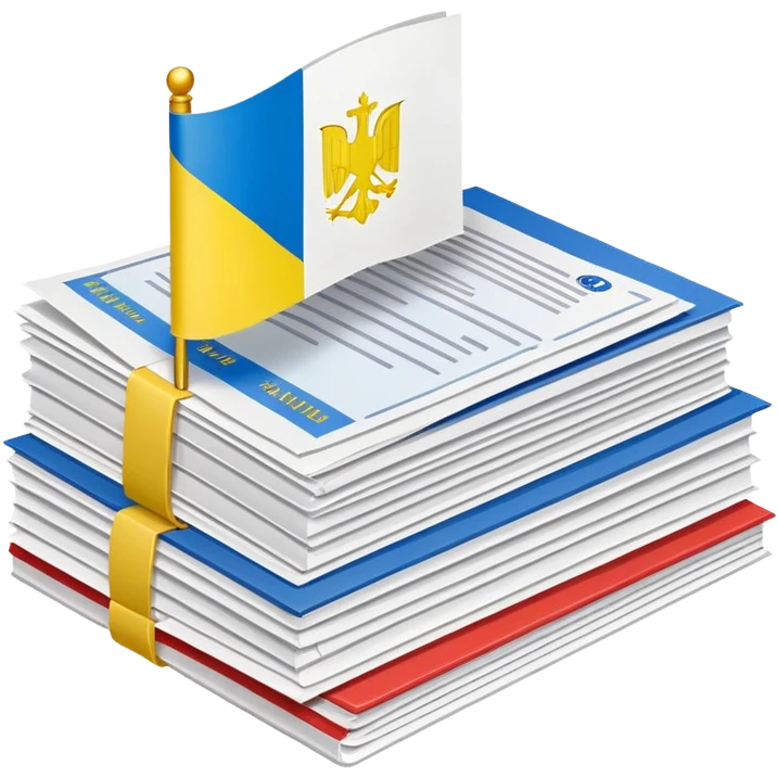 stack of official documents with Ukrainian flag emoji