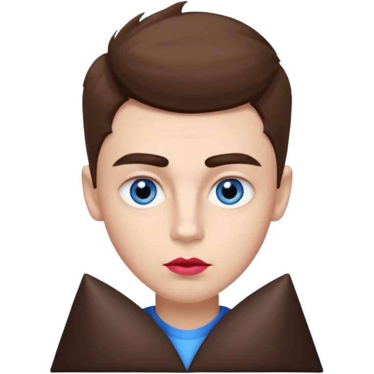 make a white American boy with blue eyes long eyelashes huge huge head in the shape of a triangle  a bit of a unibrow wanna be fluffy hair but is straight and tiny Bodie brown hair  and uglier and lipstick emoji