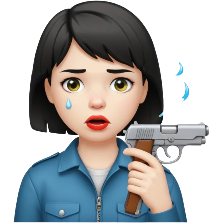 short hair girl with mullet putting gun in her mouth emoji