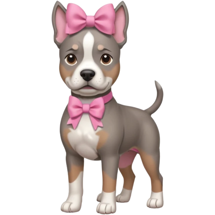 Grey amstaff with a pink bow emoji