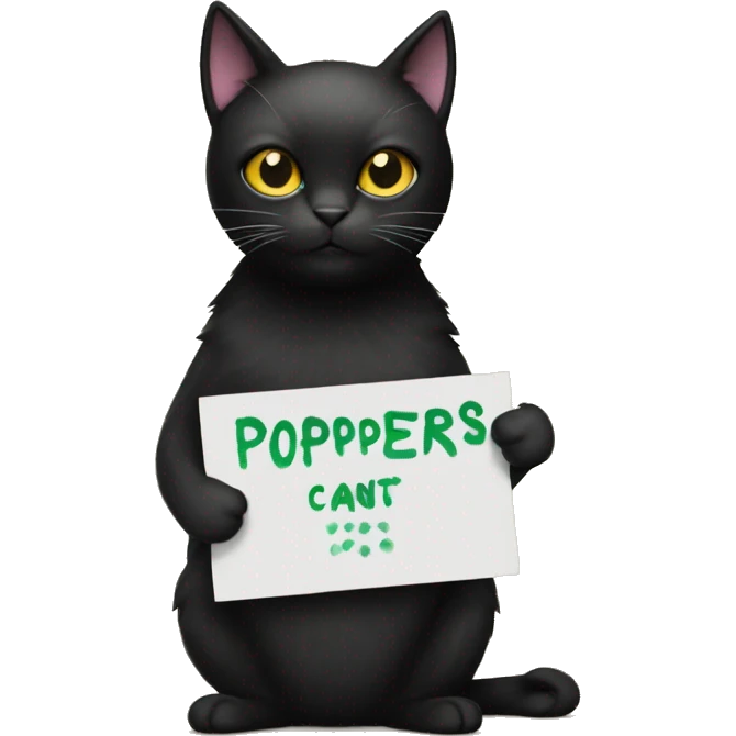Black cat holding sign that reads poppers  emoji