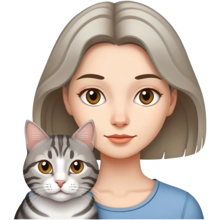 ผู้หญิงกับแมวลายขาวเทา emoji