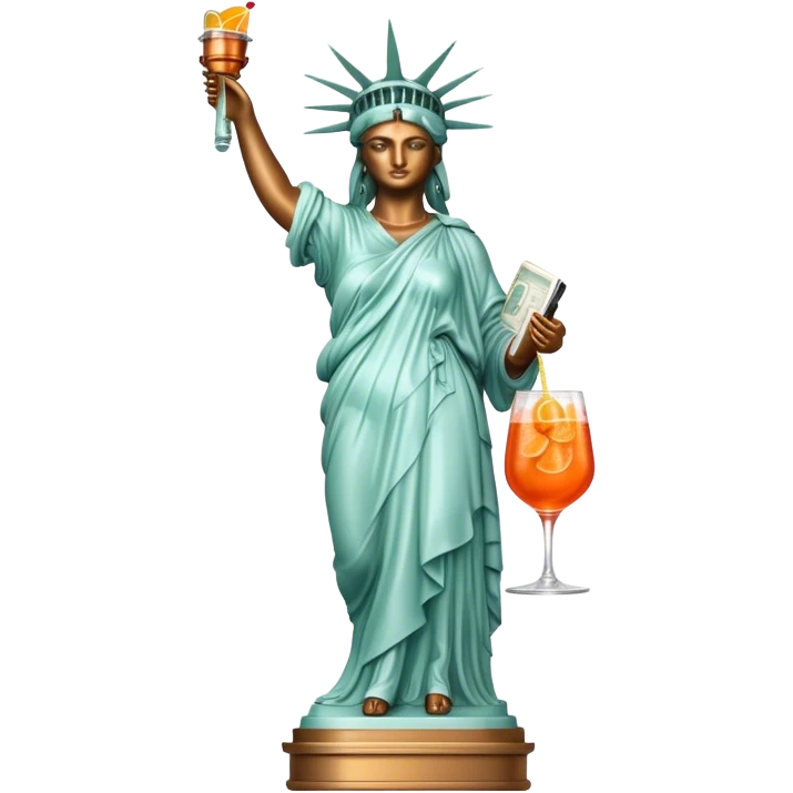 FULL BODY OF STATUE OF LIBERTY WITH AN APEROL SPRITZ COCKTAIL emoji