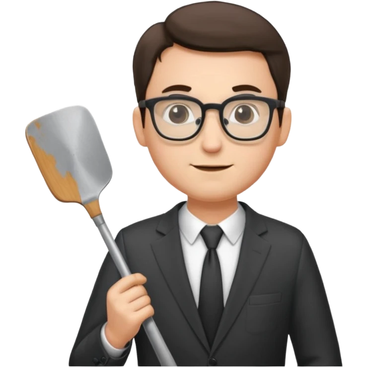 man with glasses wearing a suit and holding a spatula - full size emoji