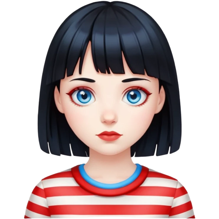 Pale girl with blue eyes, black hair with red stripes and bangs emoji