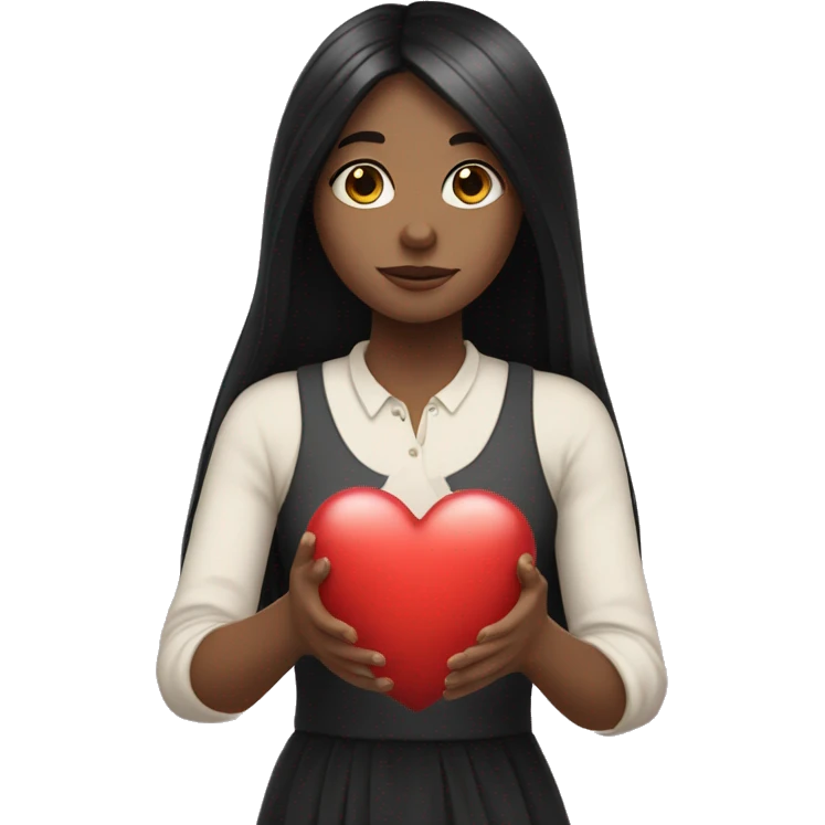 Pale girl with long black hair holding heart in her hands  emoji