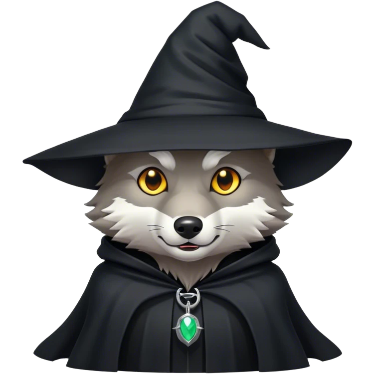 Wolf with black witch hat and Black Cloak emoji