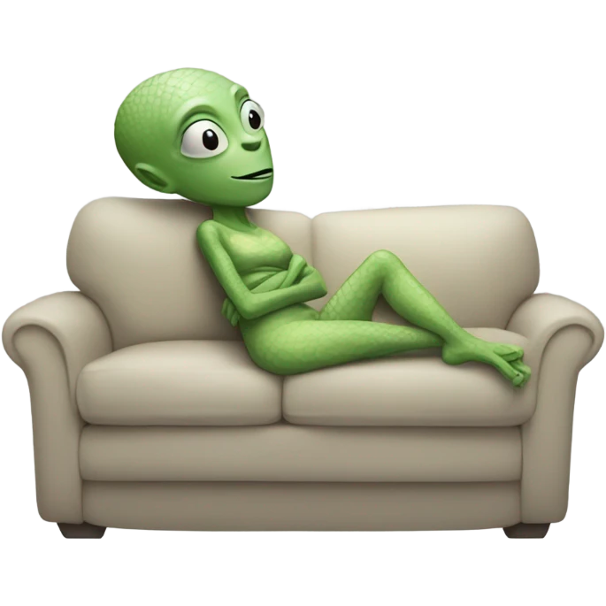 a Reptilian alien woman, full body,sleeping on the couch  emoji