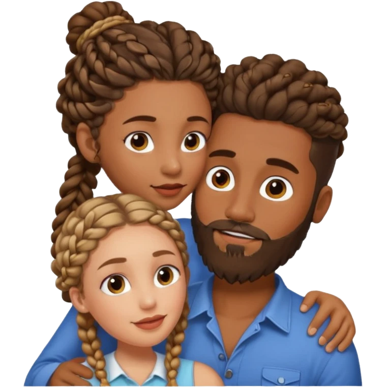 brown skin man with beard and braids making out with a white woman with curly brown hair  emoji