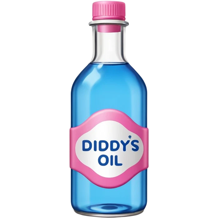 bottle of oil blue top pink outside with logo that says Diddys Oil emoji