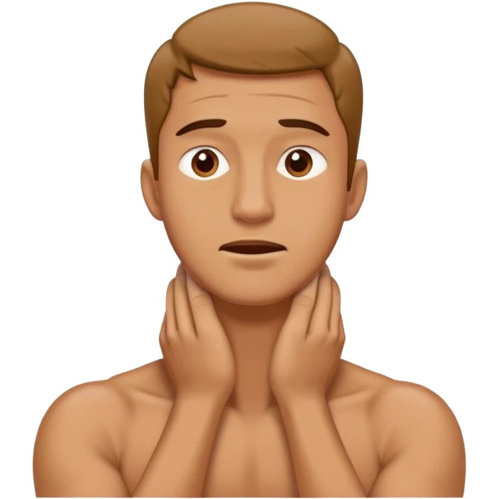 Um homem apertando o pescoco com as duas mãos  emoji