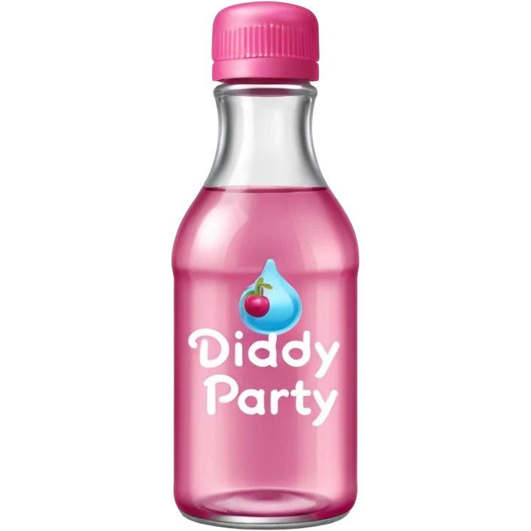 realistic baby oil style bottle pink cap pink logo clear bottle with berry logo with diddy party written and a berry on top bottle emoji