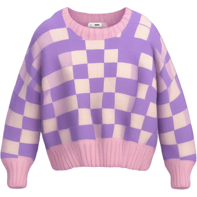Pink and lilac checkered cropped oversize wool sweater, isolated emoji