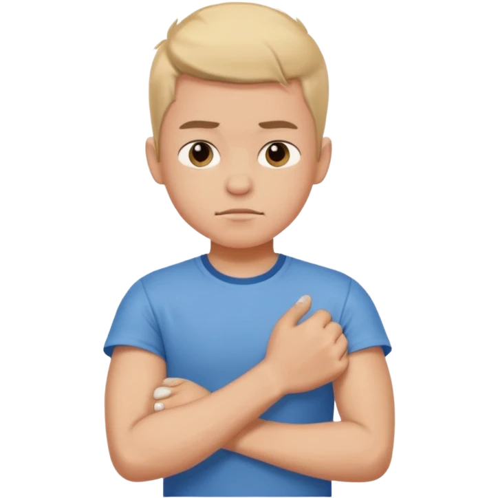 dolore muscolare a un arto di un ragazzo con la maglietta emoji