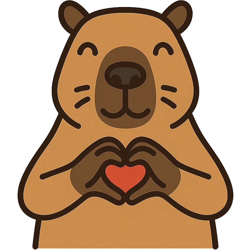 flat toon style capybara making a heart with his hands emoji