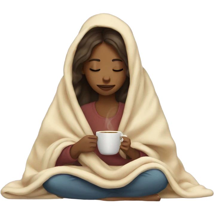 girl inside a blanket sipping coffee eyes closed emoji