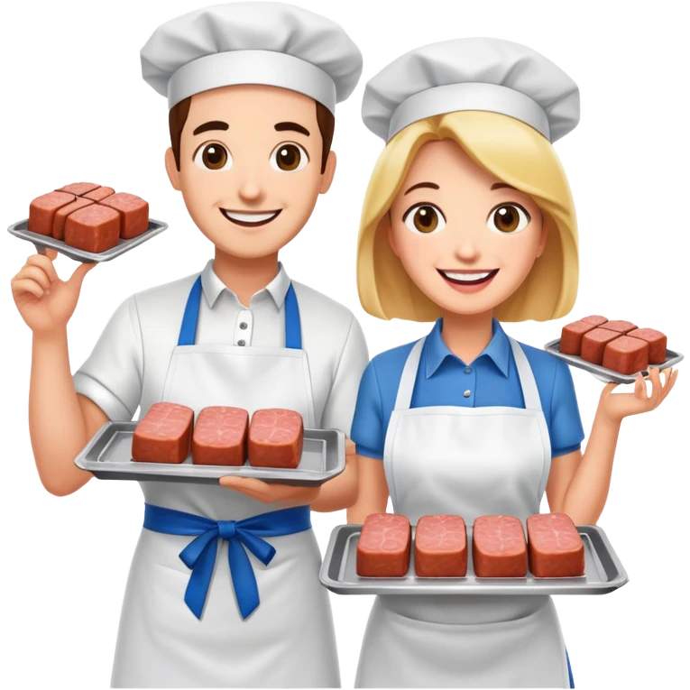 spam artists welcoming guests at a spam meat exhibition  emoji