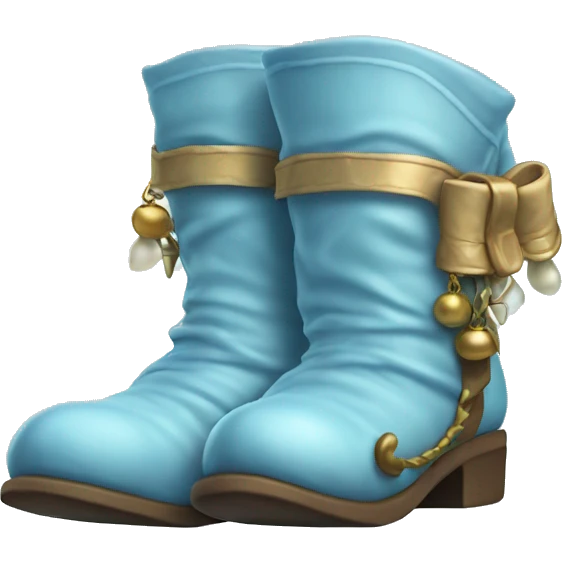 Realistic isolated light blue elf boots with bells. emoji