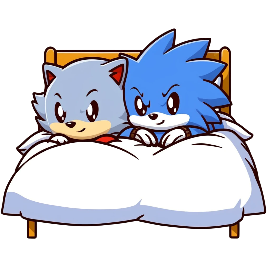 Sonic and Silver hedgehog characters resting on a bed emoji