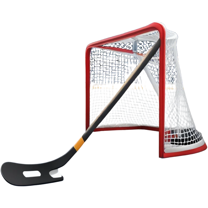 An icon showing a close-up of a hockey stick, puck, skates, and hockey net placed on the ice. The background features a packed stadium with bright lights, cheering fans, and snowy scenery outside. Transparent background highlights the key elements of the game. emoji