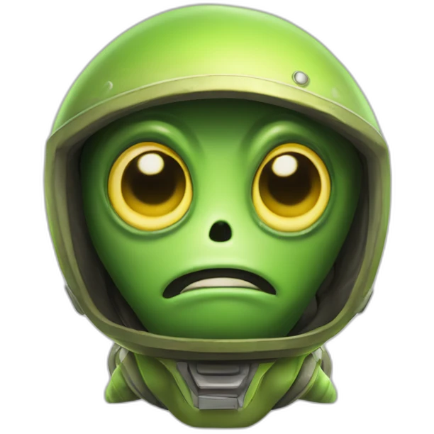 Annoying green alien with large yellow eyes, no nose, a small mouth with two teeth and a tiny antenna on his stupid little helmet emoji