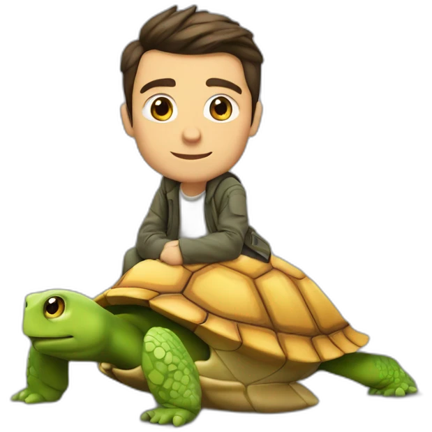 Sébastien chanbal sur une tortue emoji