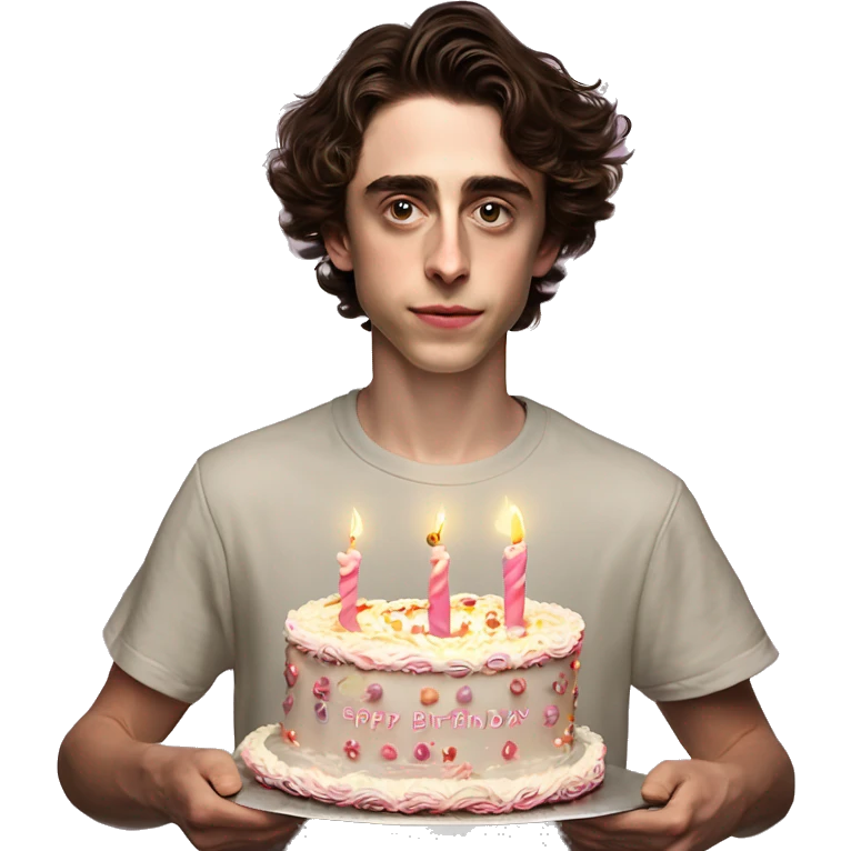 timothe chalamet carrying an extravagant birthday cake with candles spell out “Zoe 22nd birthday” emoji