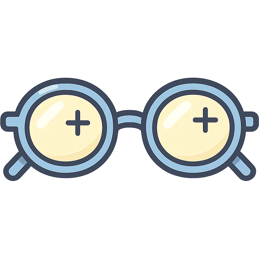 oblong glasses with diopters, blue frame, vector look with shadows and highlights, detailed shading, thin clean outlines, soft rounded features, pastel palette with blue emphasis, Japanese pop art style, sticker look, highly detailed emoji