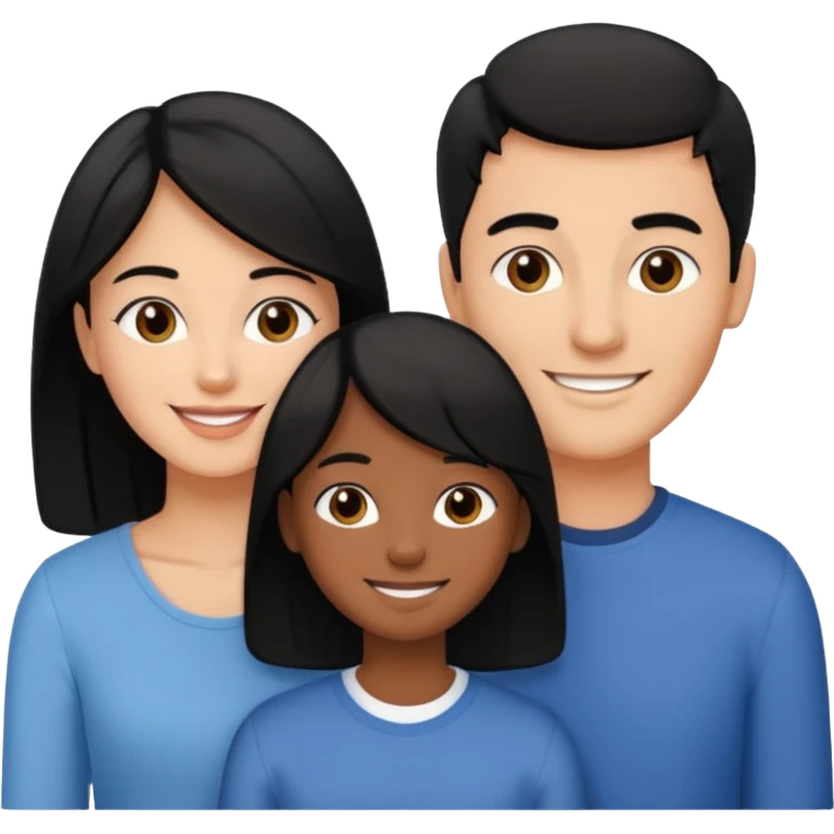 Couple of married man and woman with one kid teenager on the middle with black hair emoji
