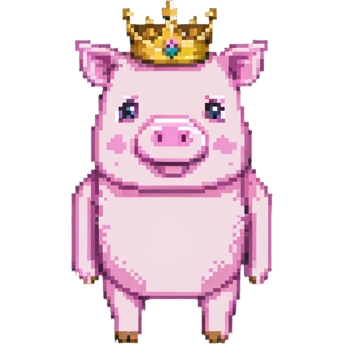 minecraft pig full body pink blocky animal with square head wearing a crown emoji