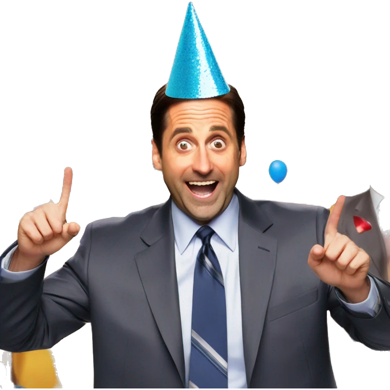 Excited Michael Scott with a party hat emoji