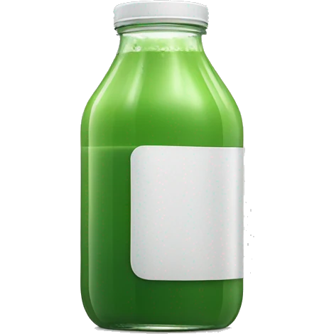 aesthetic green juice in clear drink bottle with white screw lid realistic soft textures emoji