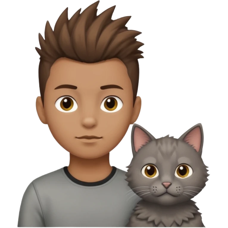 boy with brown hair and light brown skin tone and mohawk and a cat emoji