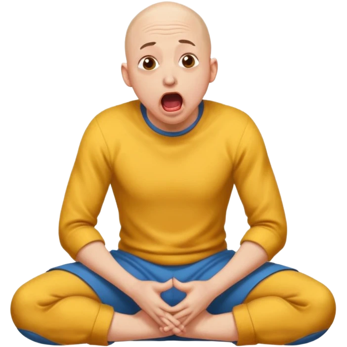 Bald masochist on his knees, frightened with his tongue out, looking up emoji