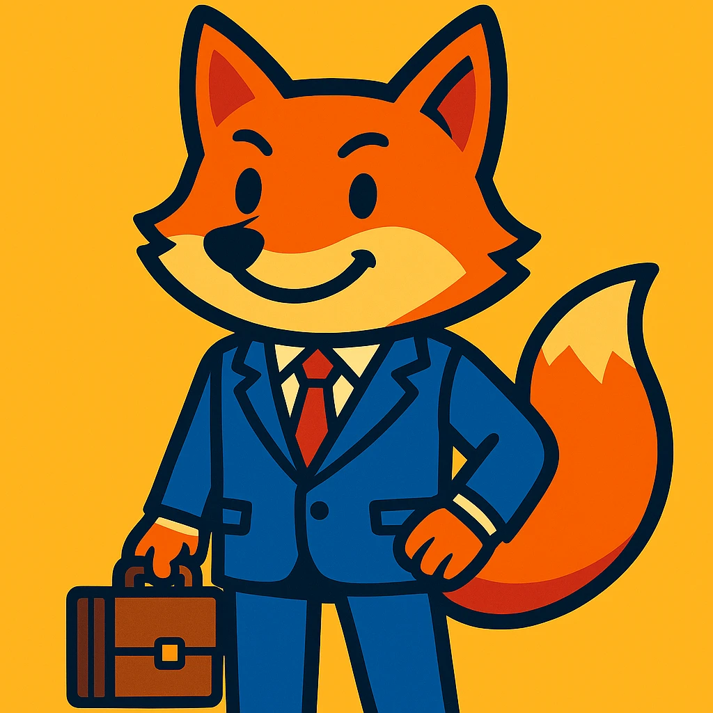 Add a briefcase to the fox in a business suit, keep the vibrant toon style. emoji