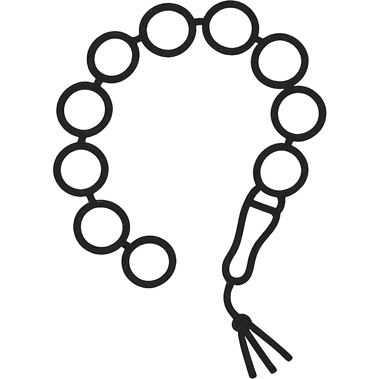 Ultra minimal prayer beads with just a few simple round beads and a tiny tassel, no extra details, plain background, hand drawn icon style with no fill. emoji